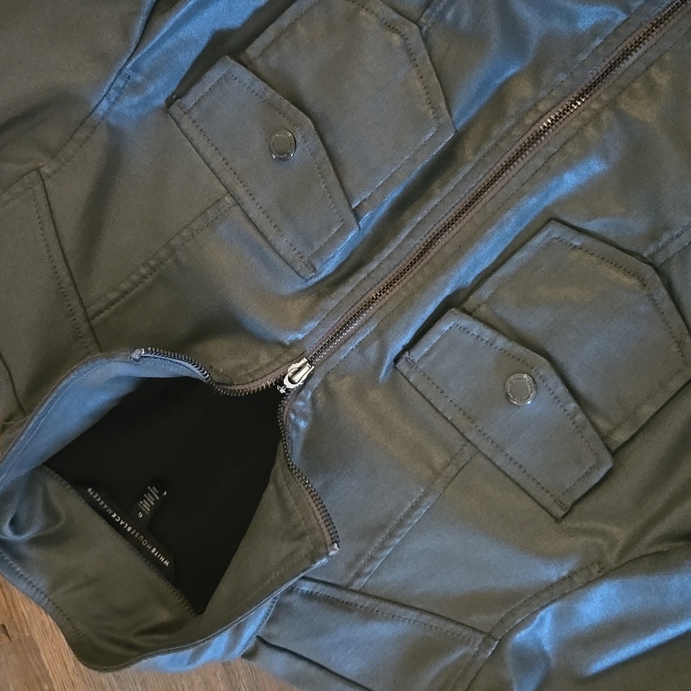 White House Black Market Grey Coated Denim Band Jacket - Picture 2 of 9